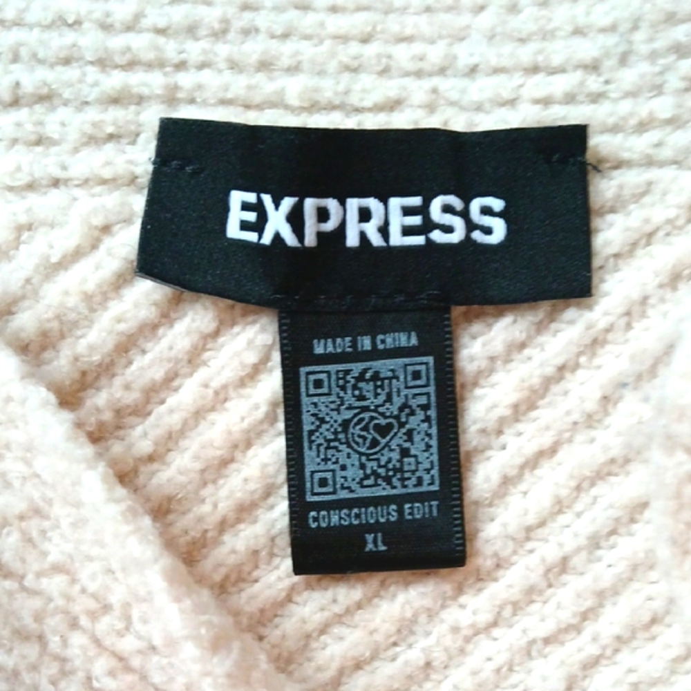 Express Cream V-Neck Sweater Ribbed Knit Tunic - Picture 9 of 13